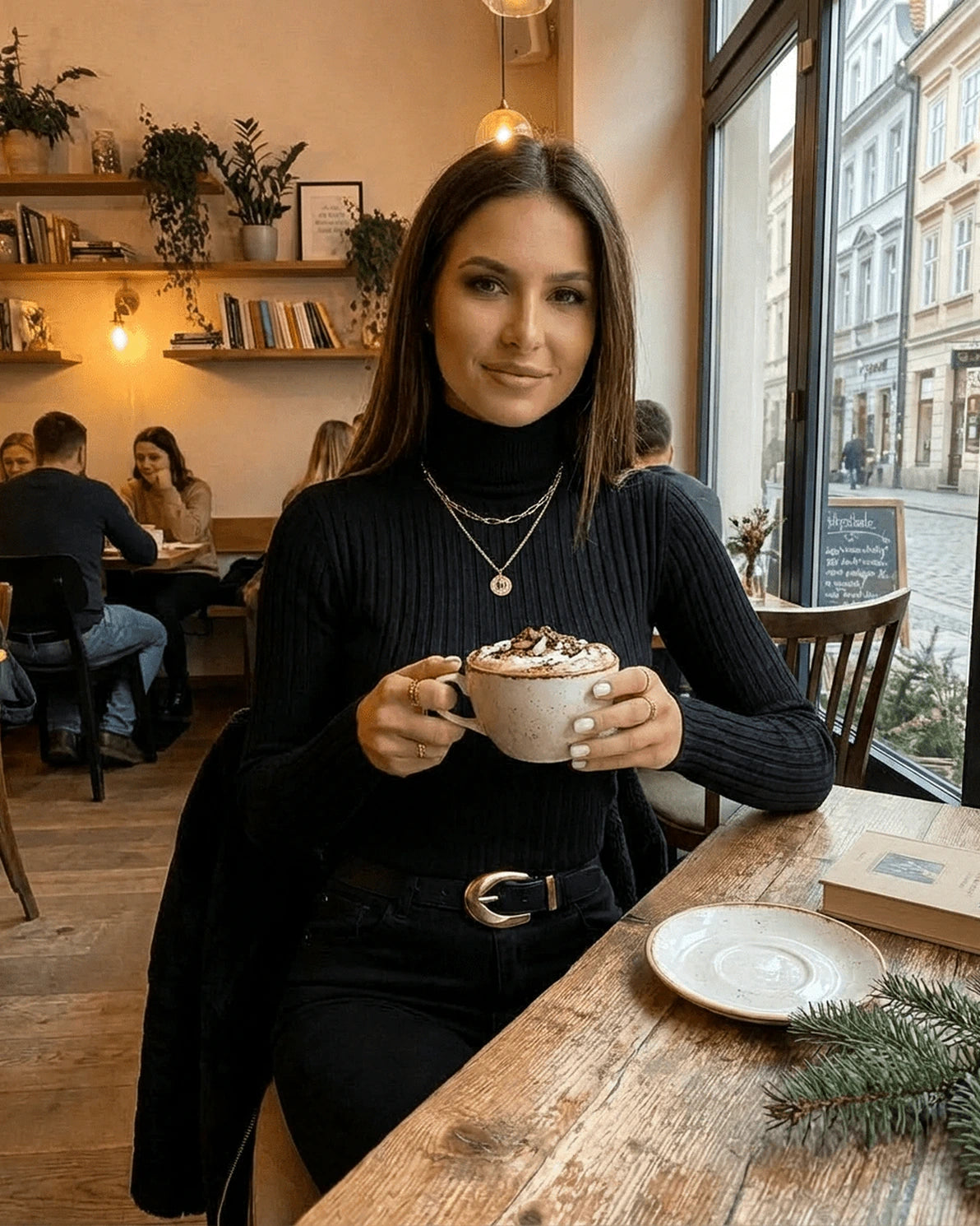 Vesper Sweater – Black Ribbed sweater, model wearing by Slimona