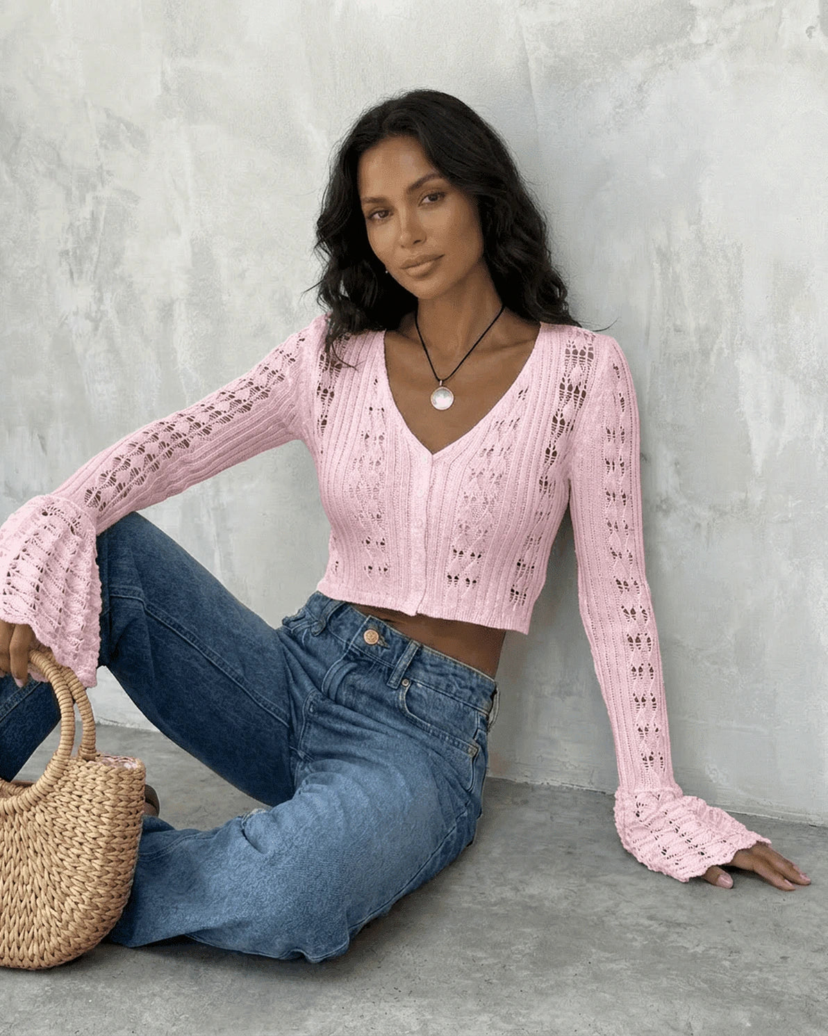 Blossom Cardigan – Red Cotton cardigan, model wearing by Slimona