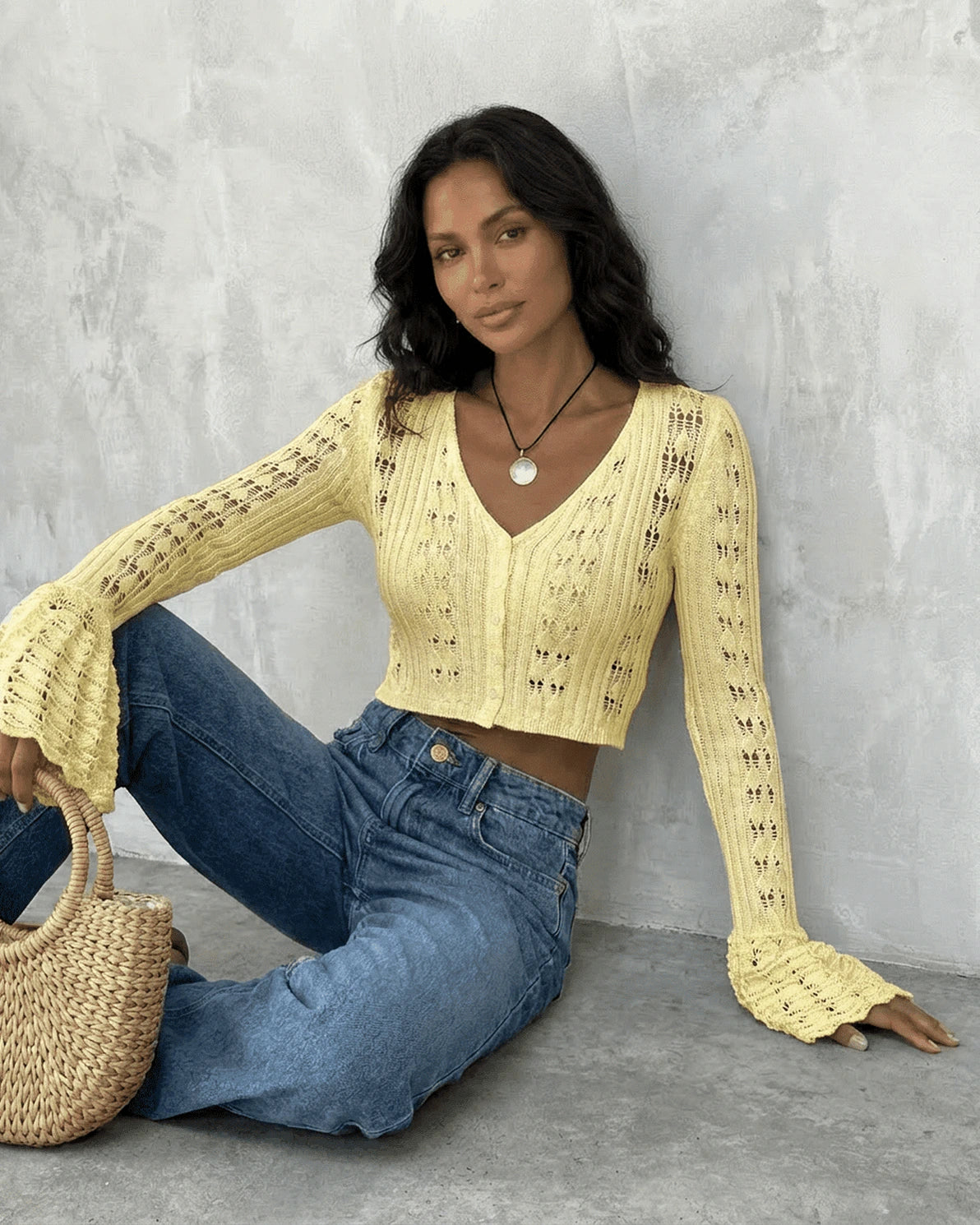 Solana Cardigan – Red Cotton cardigan, model wearing by Slimona