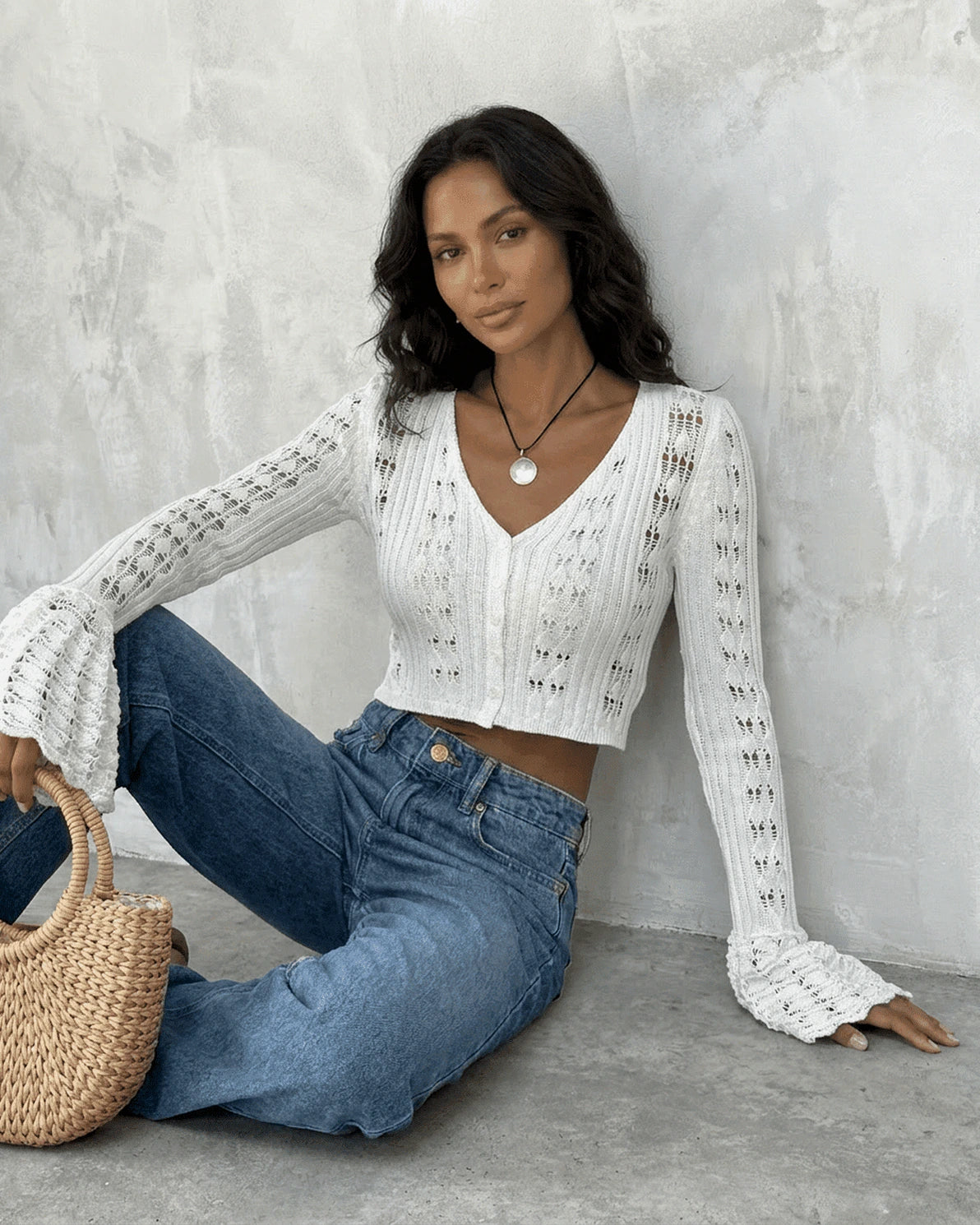 Laceflare Cardigan – Cotton cardigan, model wearing by Slimona