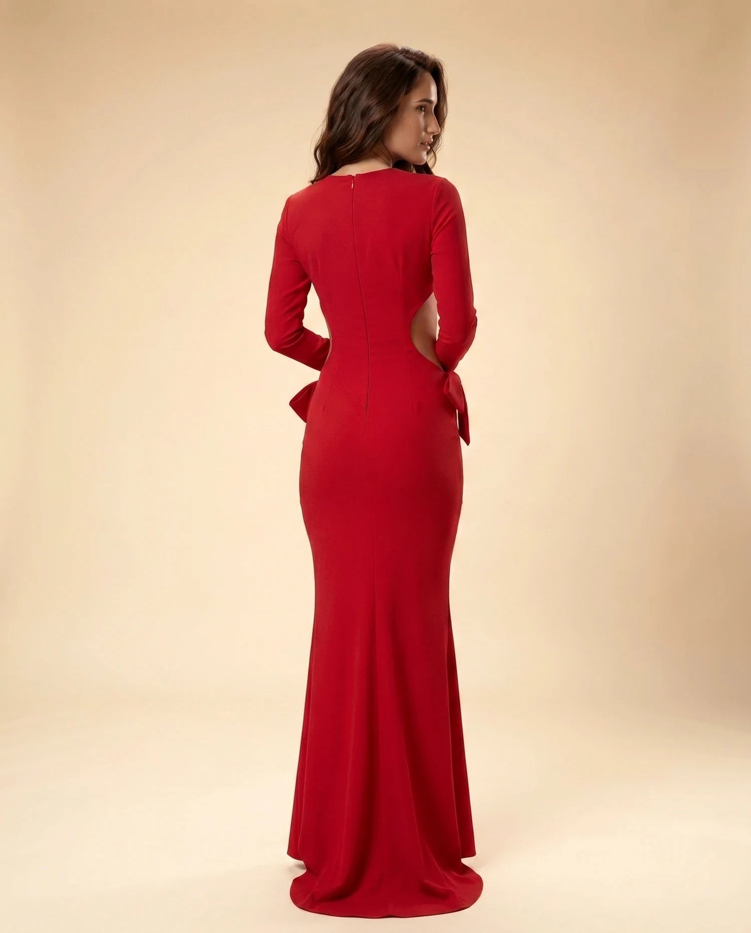 Valencia Maxi Dress – Red Round Neck maxi dress, back view detail by Slimona