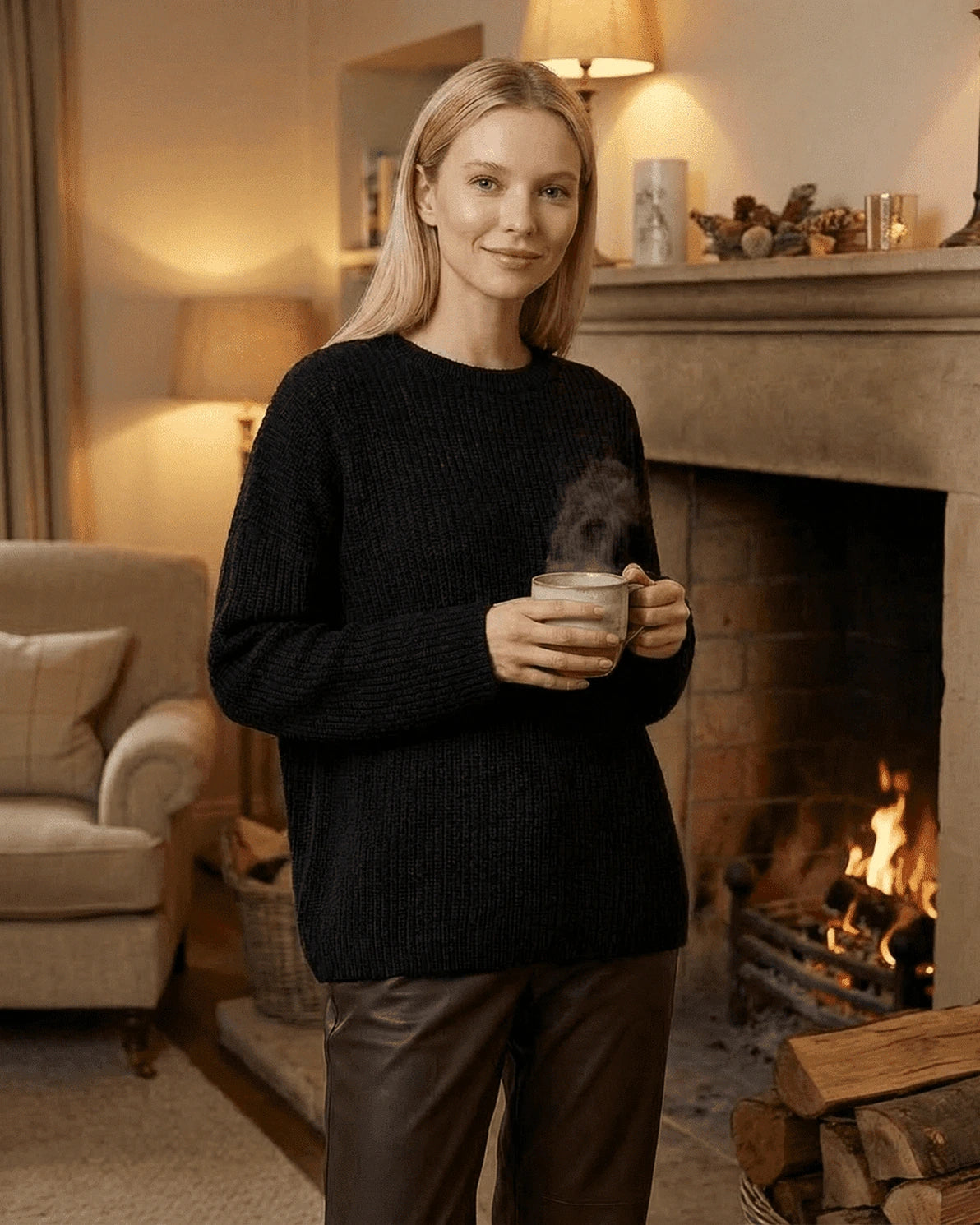 Arden Sweater – Burgundy Cotton sweater, model wearing by Slimona