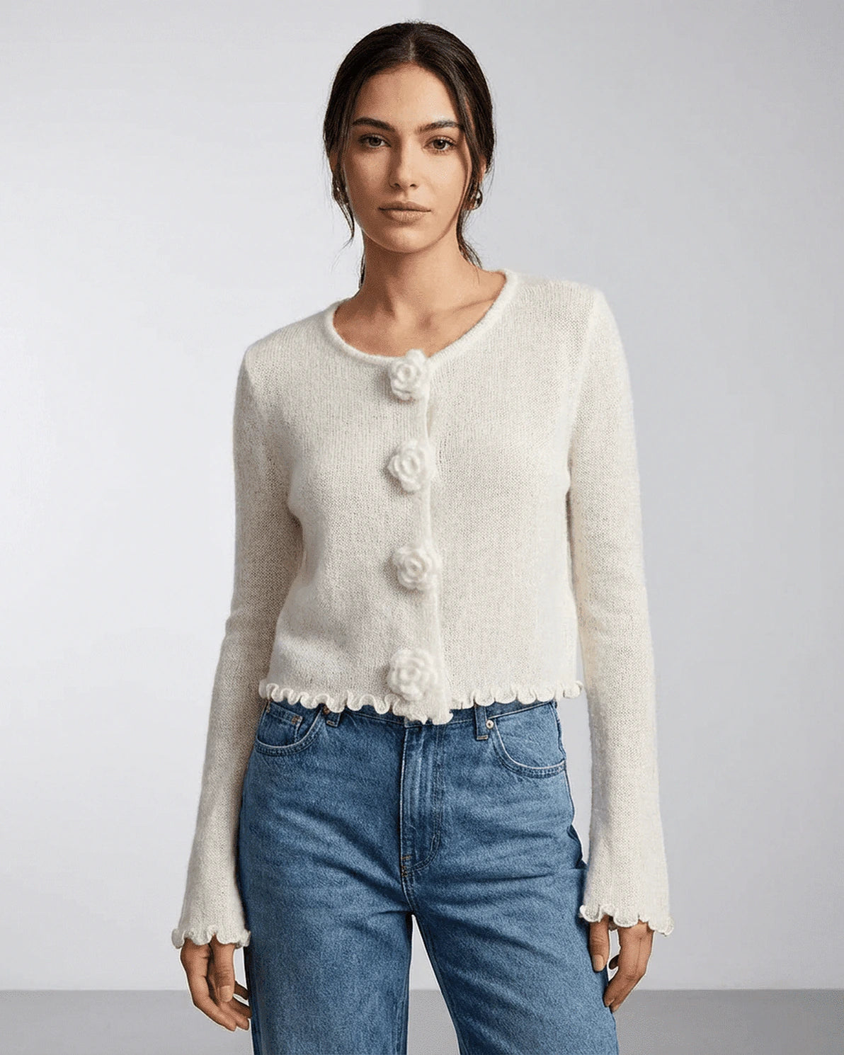 Provenza Cardigan – Red Cotton cardigan, close-up detail by Slimona