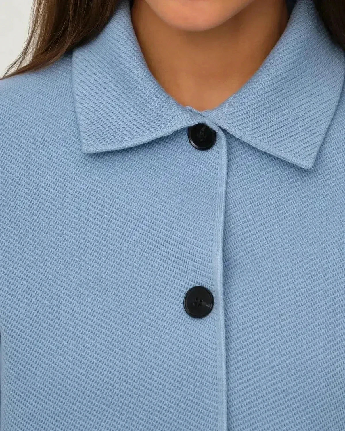 Lazio Jacket – Blue Cotton jacket, close-up detail by Slimona
