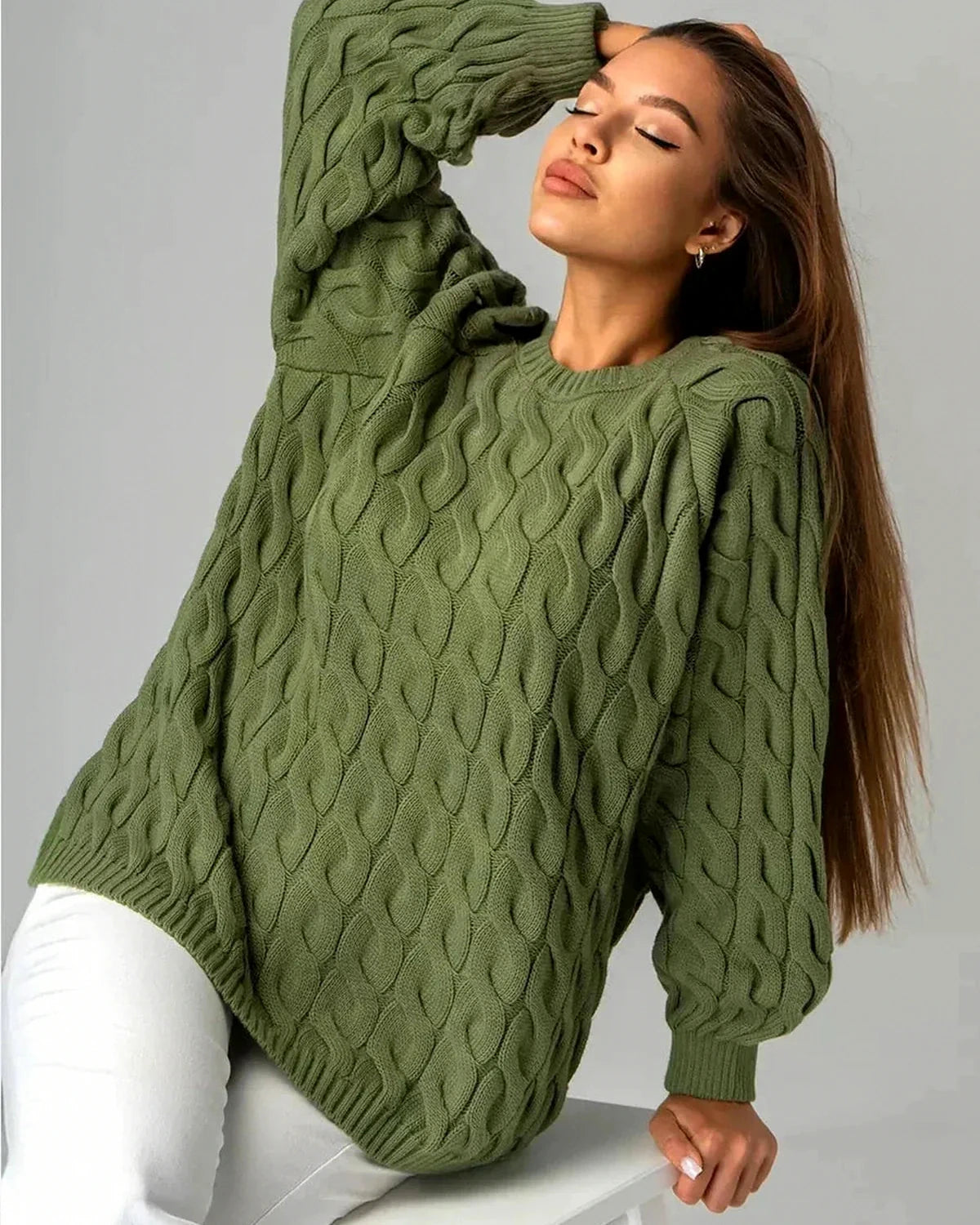 Orion Sweater – Green Cotton sweater, close-up detail by Slimona