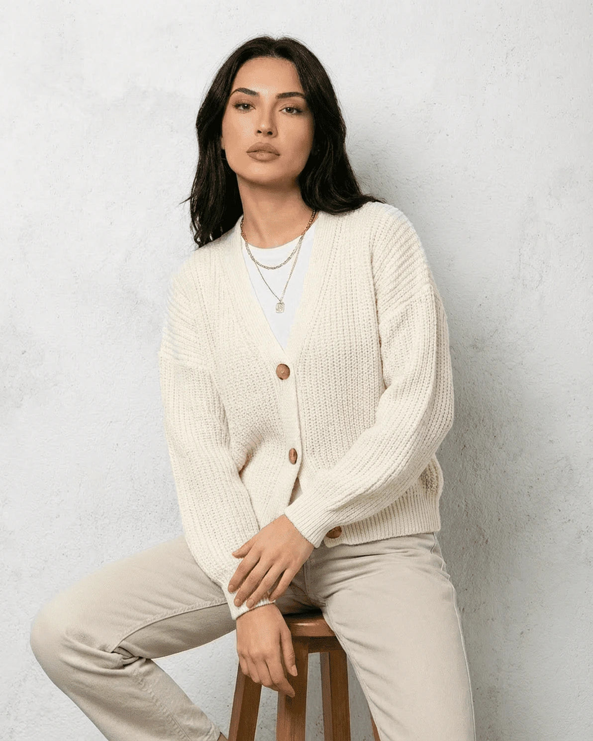 Alba Cardigan – White Cotton cardigan, alternate angle by Slimona