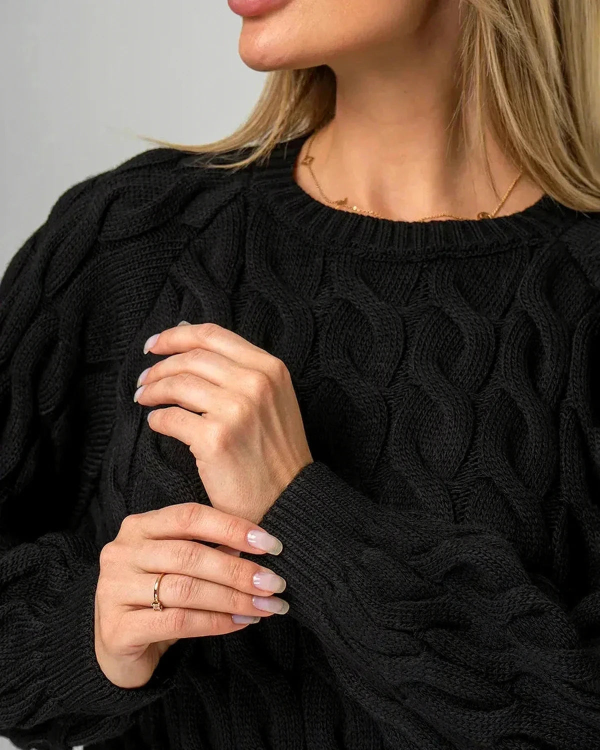 Vega Sweater – Black Cotton sweater, alternate angle by Slimona