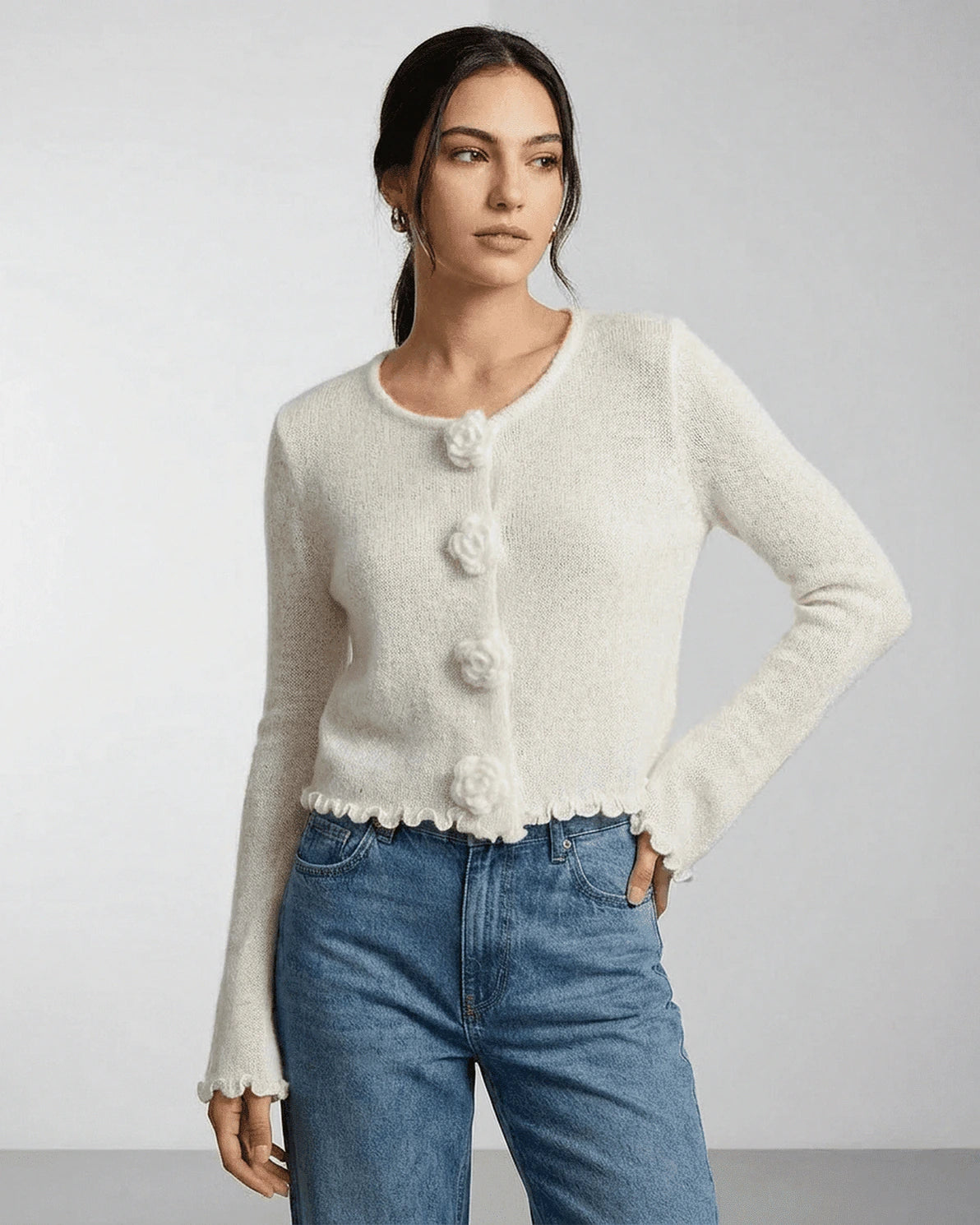 Provenza Cardigan – Red Cotton cardigan, alternate angle by Slimona
