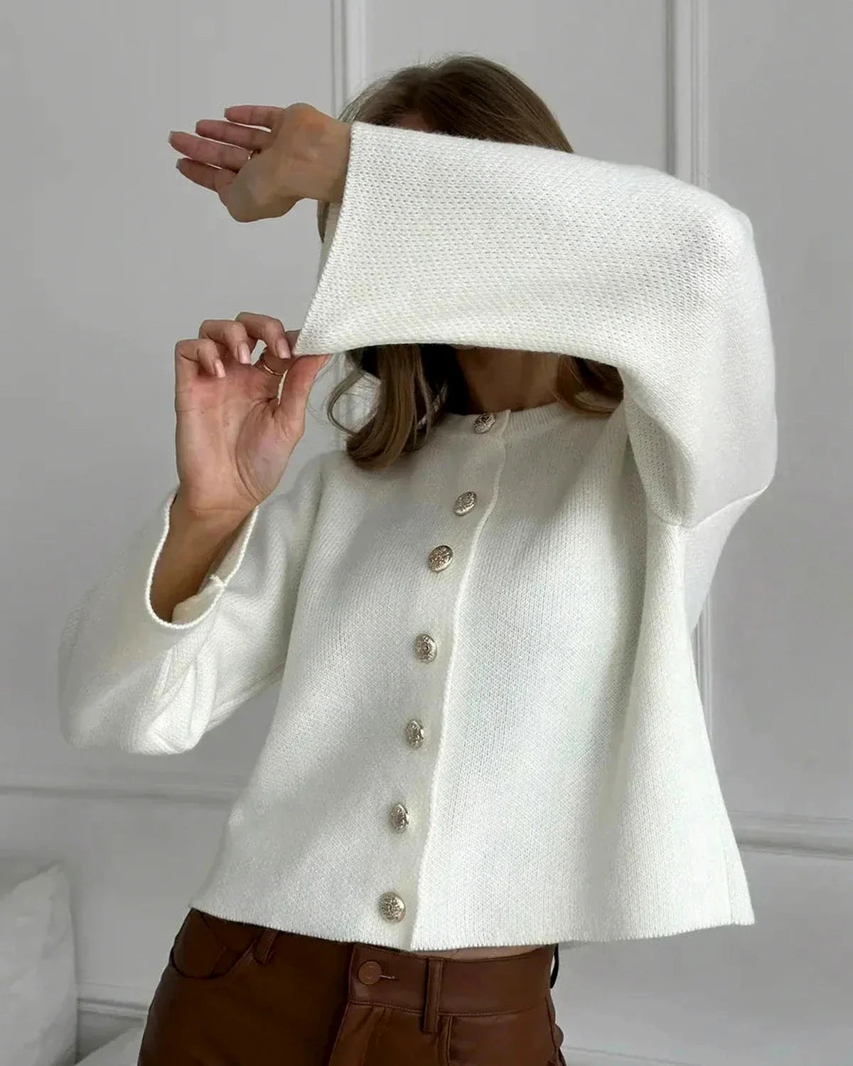 Ivory Cardigan – Ivory Knit cardigan, alternate angle by Slimona