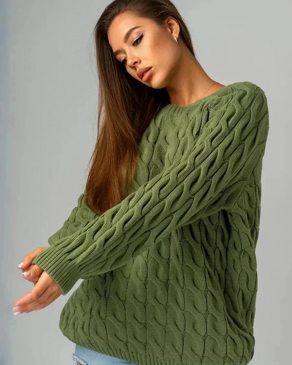Orion Sweater – Green Cotton sweater, alternate angle by Slimona