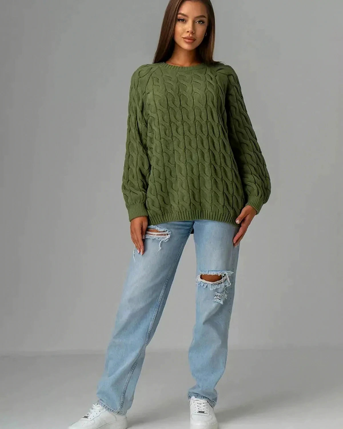Orion Sweater – Green Cotton sweater, alternate angle by Slimona