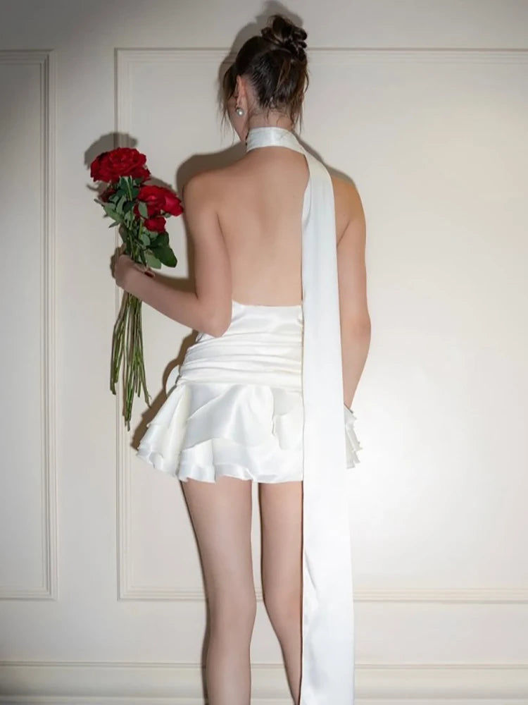 Satin Floral Mini Dress for Women | A-line Halter, Summer Cocktail 3