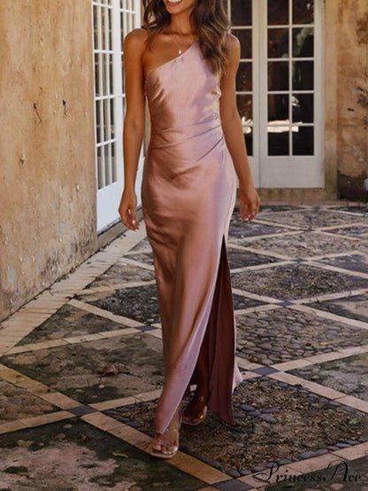 Tina Women's Cocktail Dress | One Shoulder Satin, Slim Fit 2