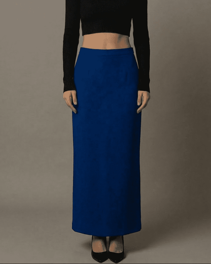 Cobalt Maxi Skirt by Slimona featuring a high-waisted silhouette with an elegant slit.