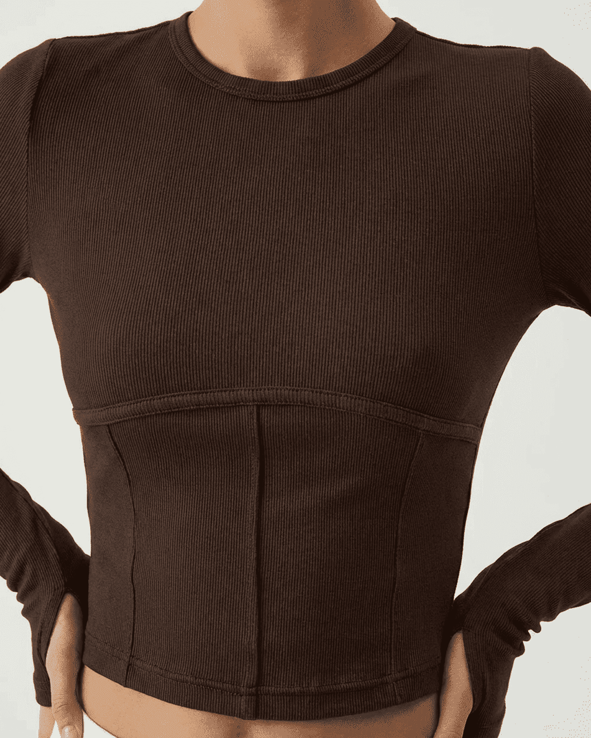 Cocoa Corset Top by Slimona, long sleeve jersey corset crop top showcasing a stylish, structured design.
