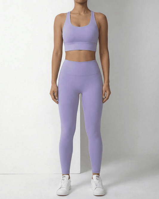 Iris Leggings by Slimona, ankle-length lavender leggings with pockets and high waistband, perfect for comfort and style.