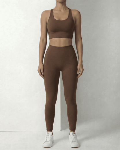 Slimona Hazel Leggings in sleek brown high-waist style, perfect for workouts or casual wear.