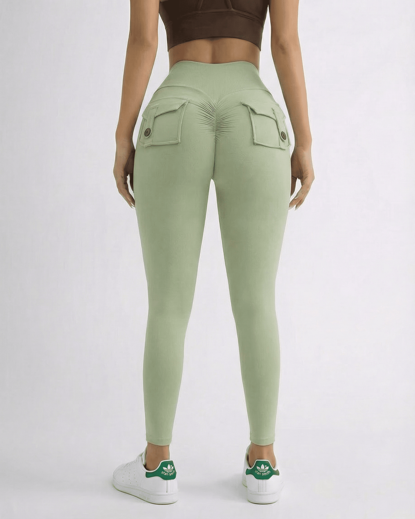 Iris Leggings Mint by Slimona, featuring mint green ankle-length design with pockets and high waistband for comfortable fit.