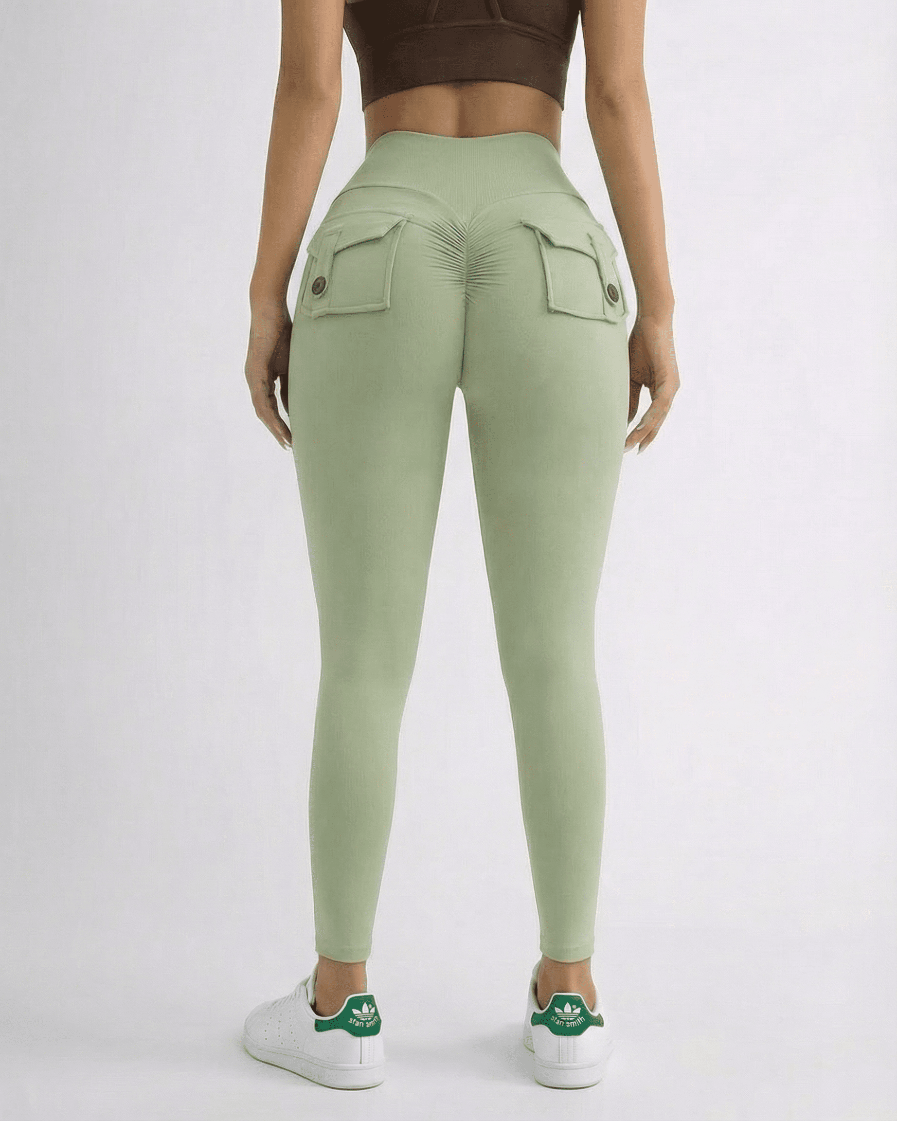 Iris Leggings Mint by Slimona, featuring mint green ankle-length design with pockets and high waistband for comfortable fit.