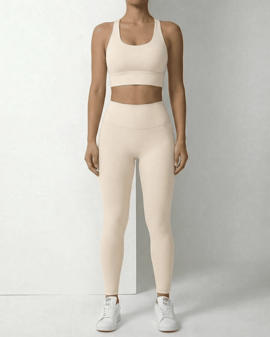 Sienna Leggings by Slimona - High Waist Ankle Length Leggings with Pockets in light beige color