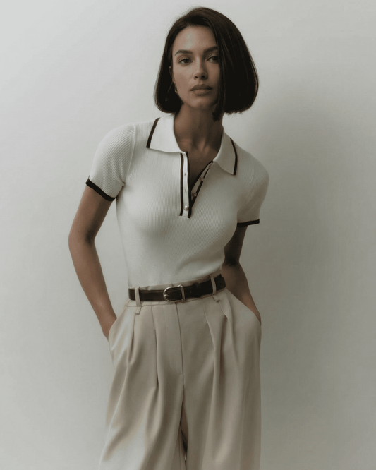 Siena Polo Shirt by Slimona displayed on a model, showcasing a refined slim fit and modern contrast detail.