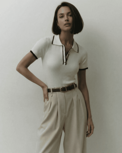 Siena Polo Shirt by Slimona - Women's refined slim fit polo with modern contrast detail