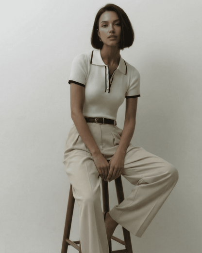 Siena Polo Shirt in refined slim fit with modern contrast detail by Slimona, showcasing elegance and comfort.