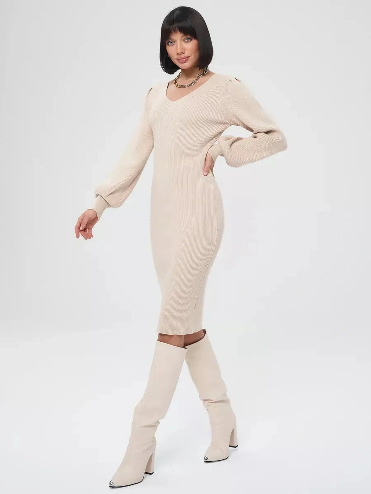 Cream Contour Mini Dress