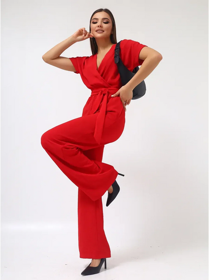 Crimson Belted Jumpsuit