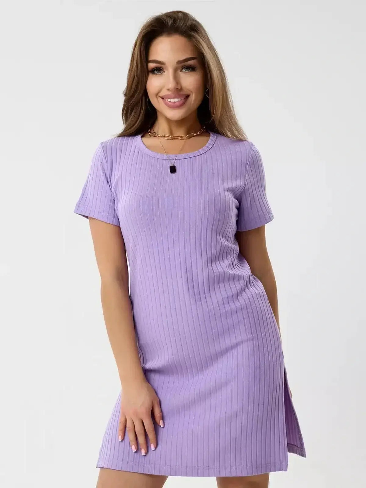 Lilac Ripple mini dress in light violet with ribbed texture, perfect for summer events and casual outings.