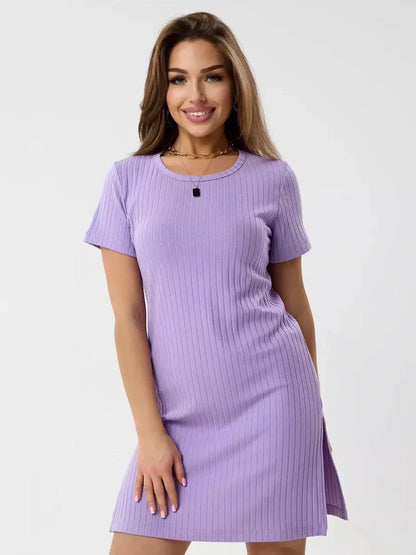 Lilac Ripple mini dress in light violet with ribbed texture, perfect for summer events and casual outings.