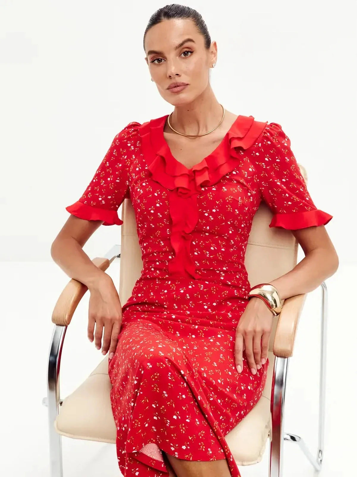 Crimson Charm Midi Dress