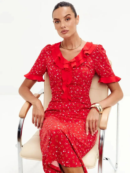 Crimson Charm Midi Dress