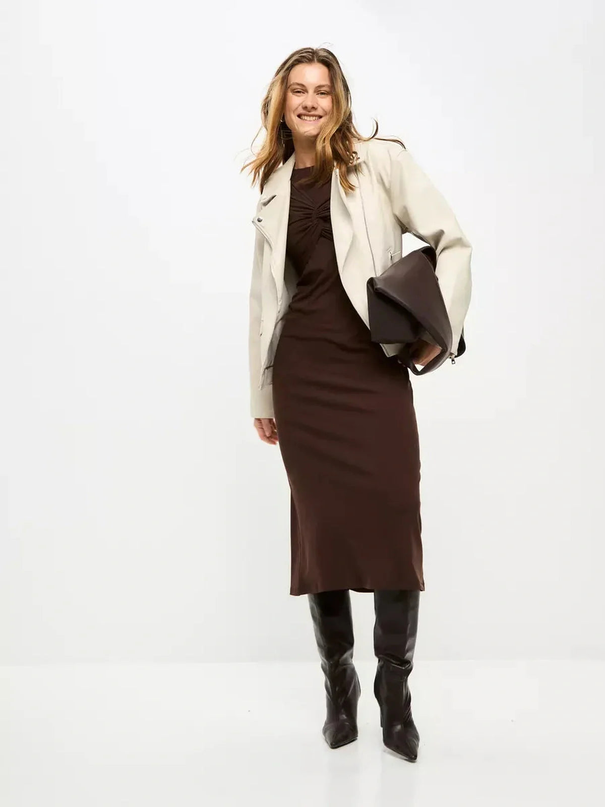 Mocha Fold Midi Dress