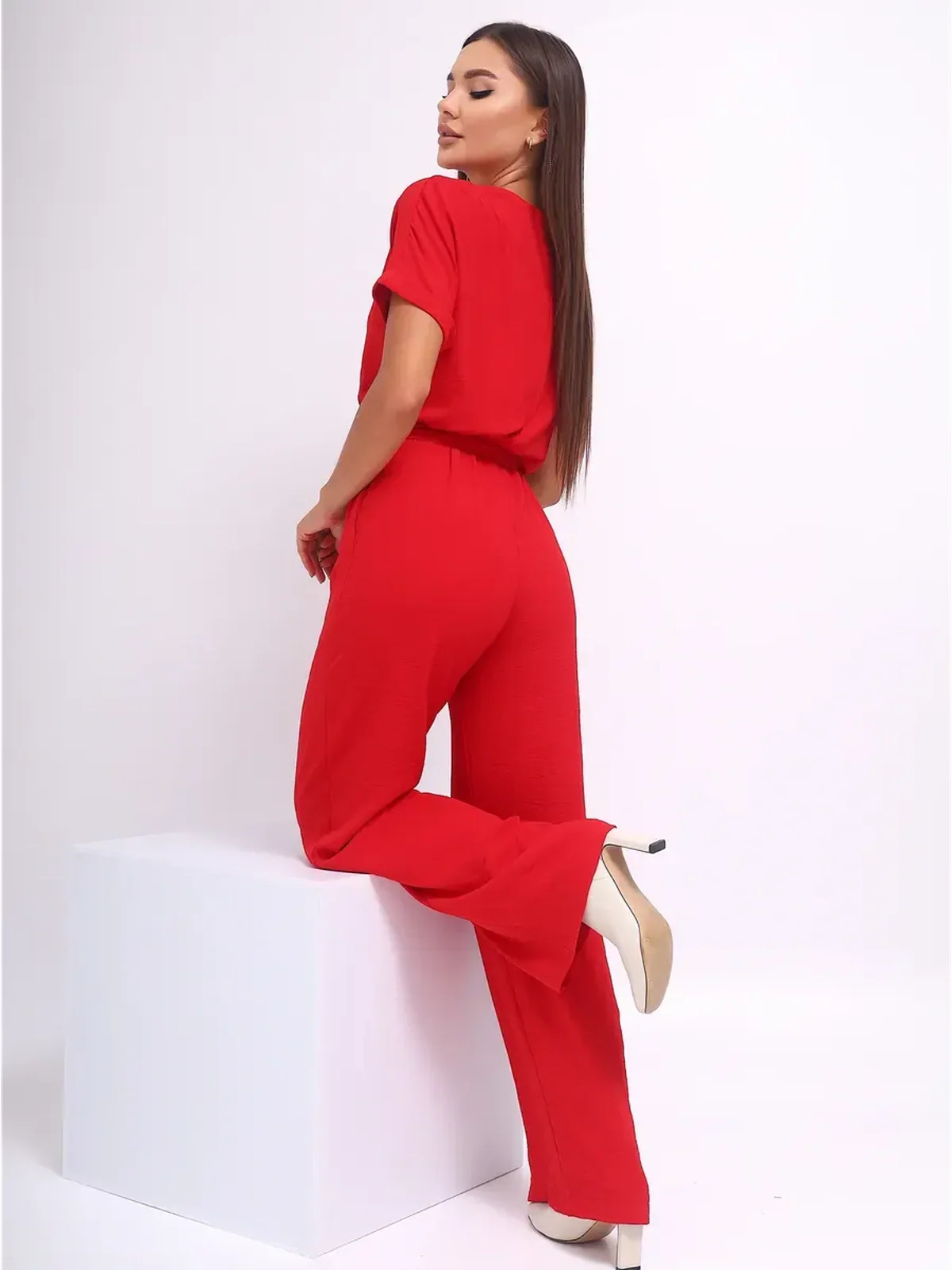 Crimson Belted Jumpsuit