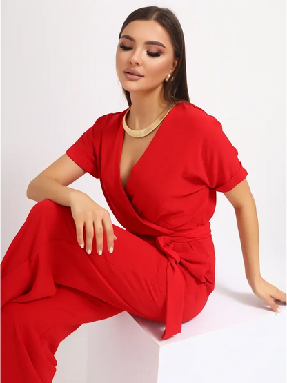 Crimson Belted Jumpsuit