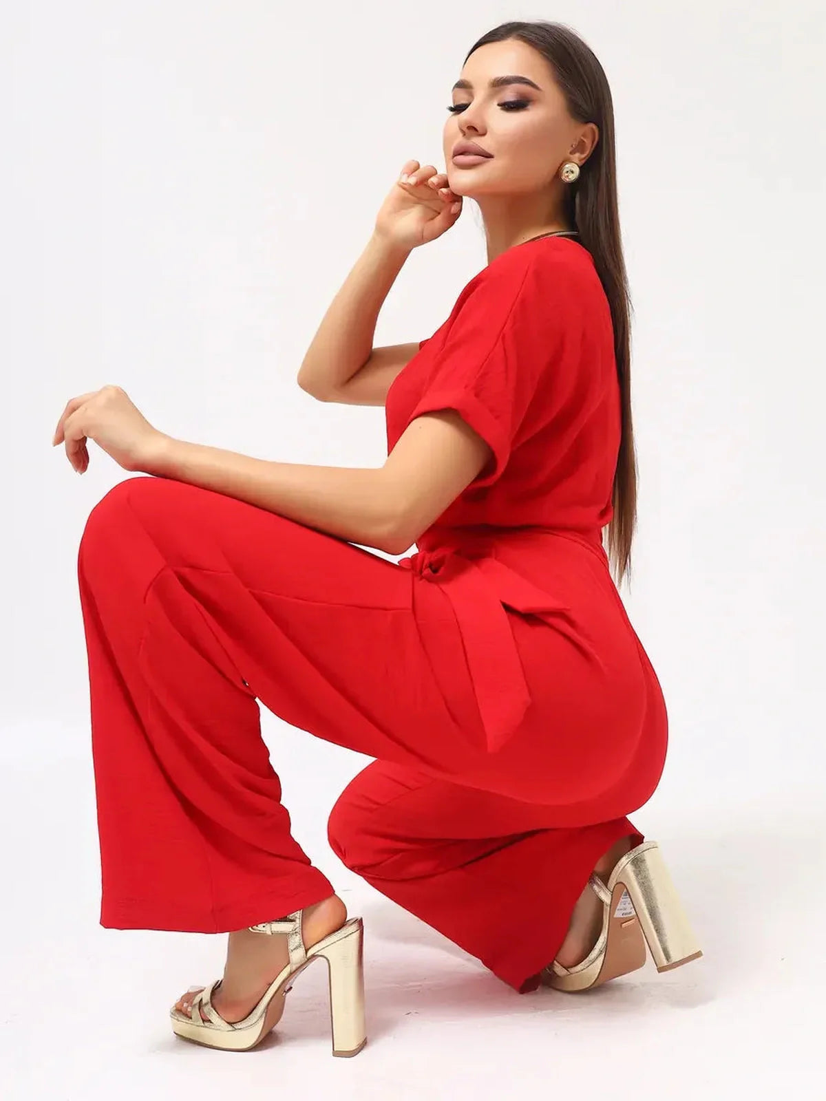 Crimson Belted Jumpsuit