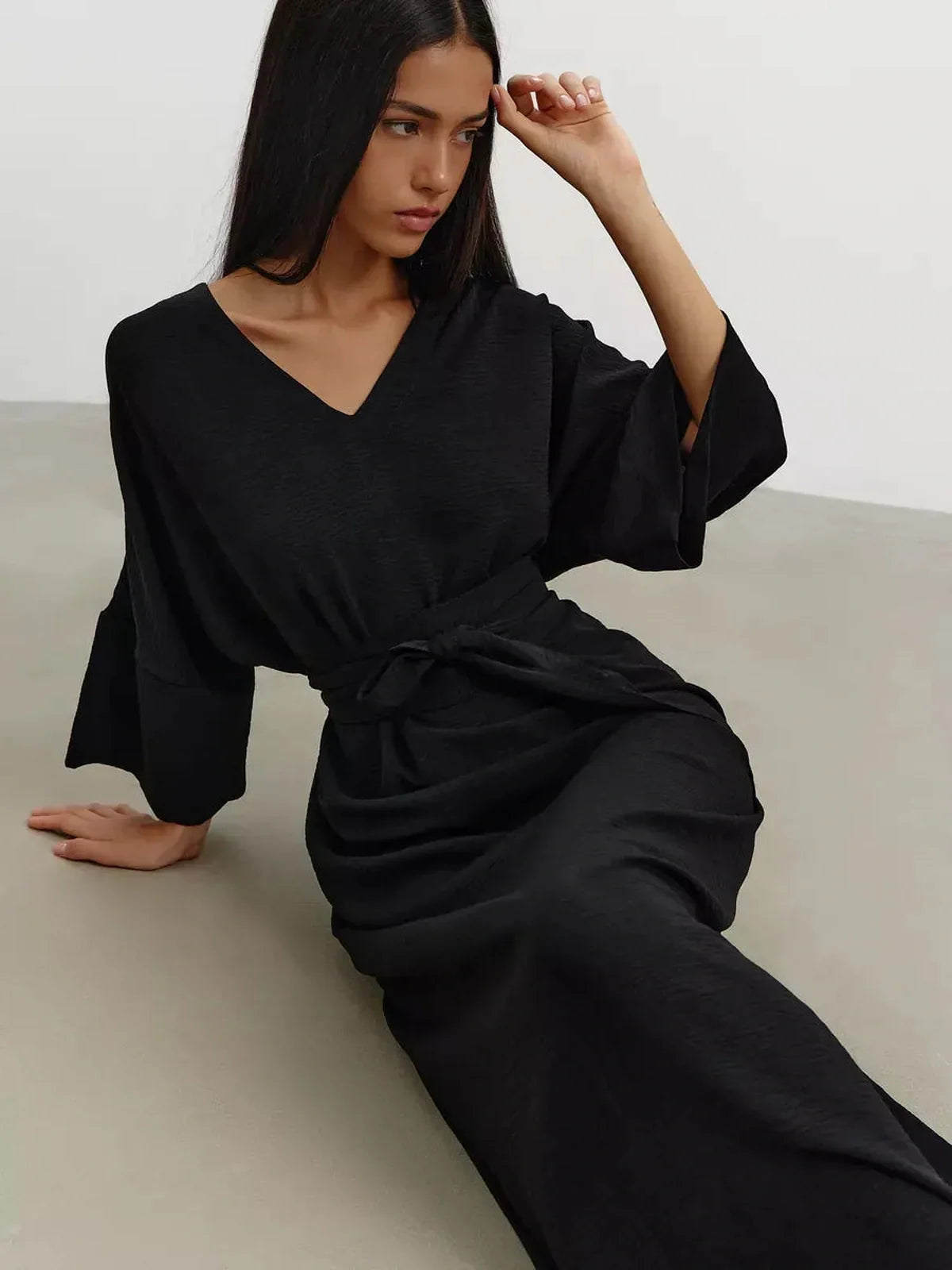 Noir Drift Maxi Dress