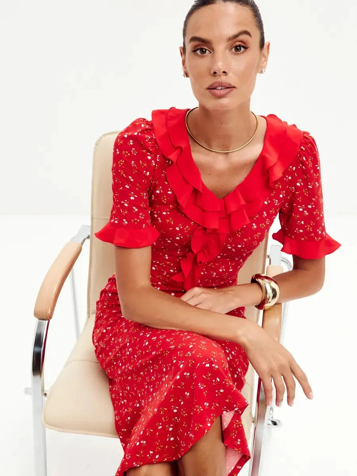 Crimson Charm Midi Dress