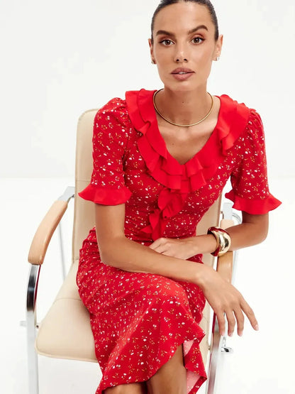 Crimson Charm Midi Dress