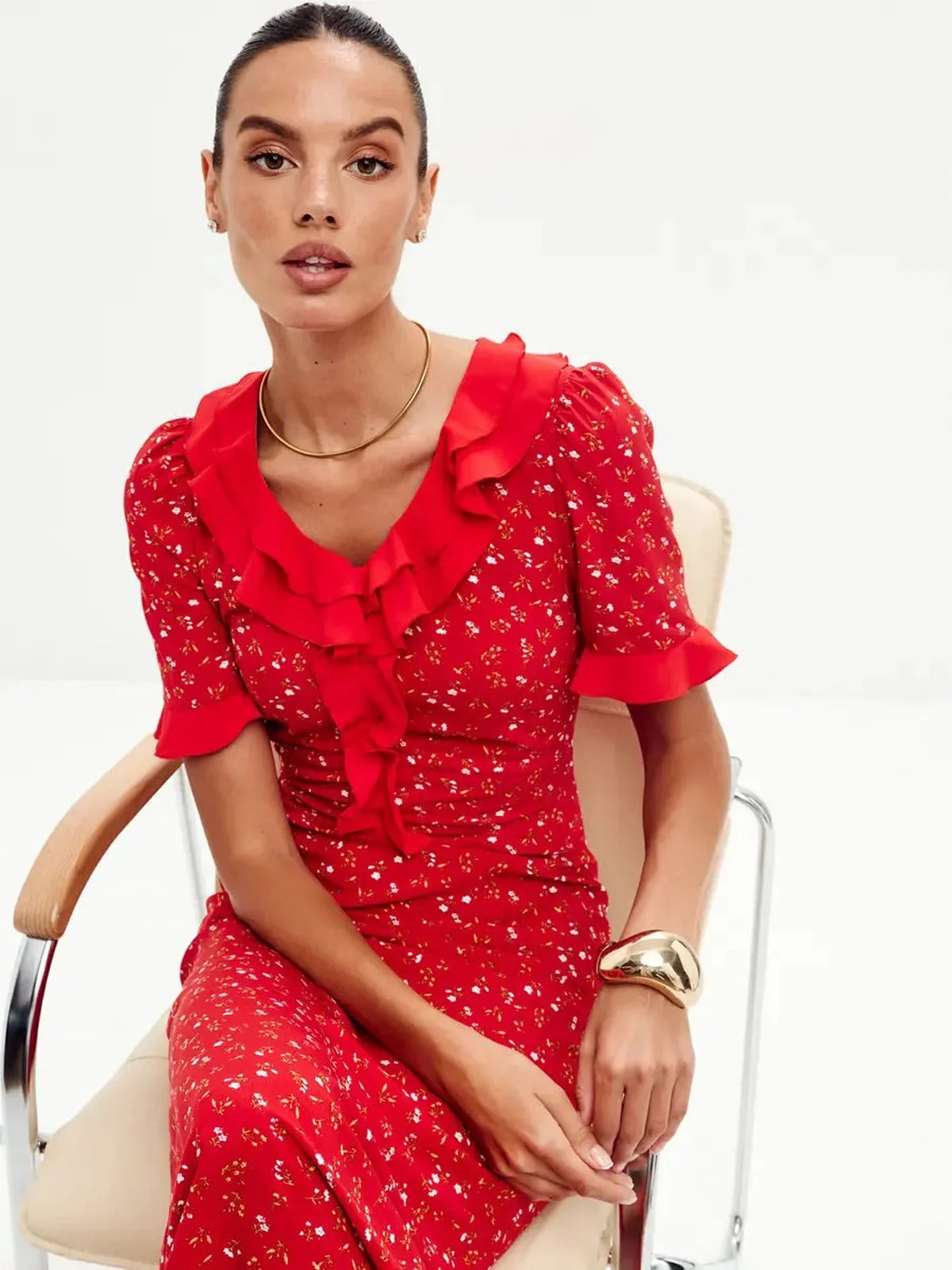 Crimson Charm Midi Dress