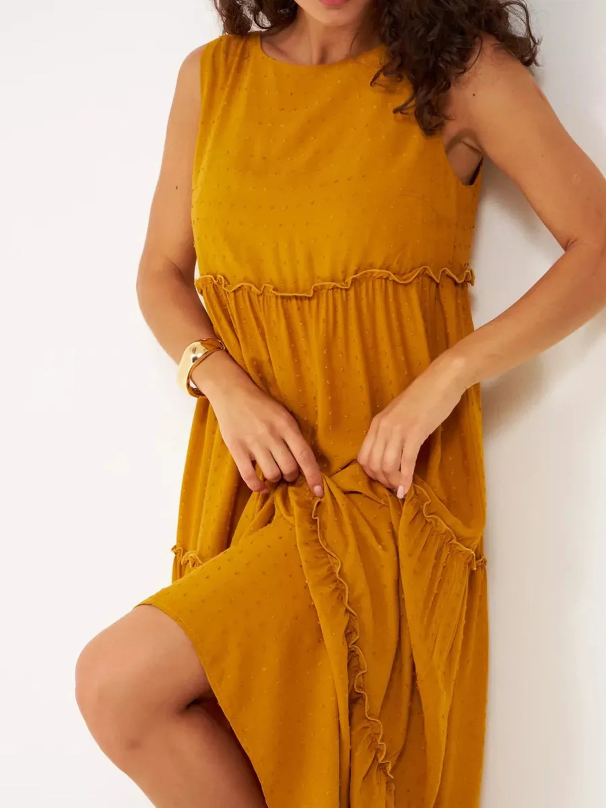 Golden Solstice Midi Dress