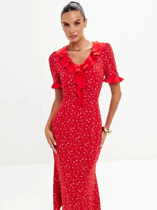 Crimson Charm Midi Dress