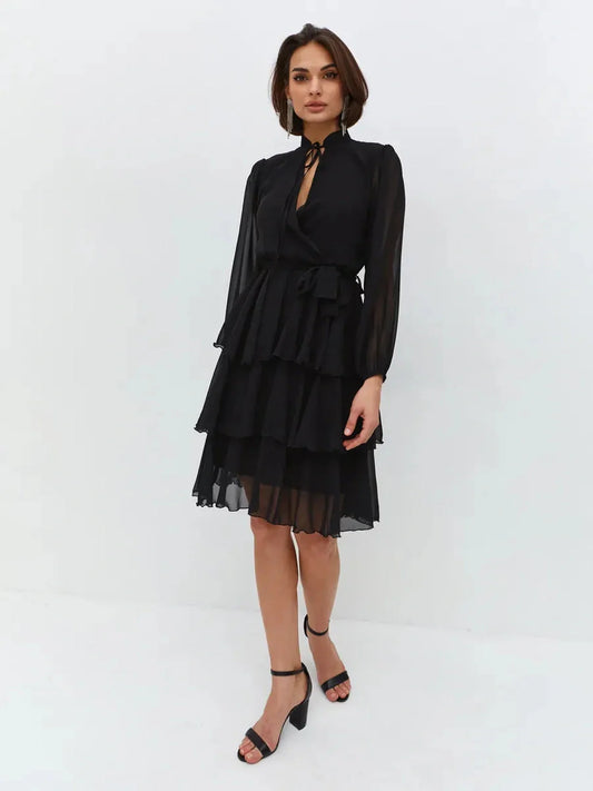 Noir Whisper Midi Dress