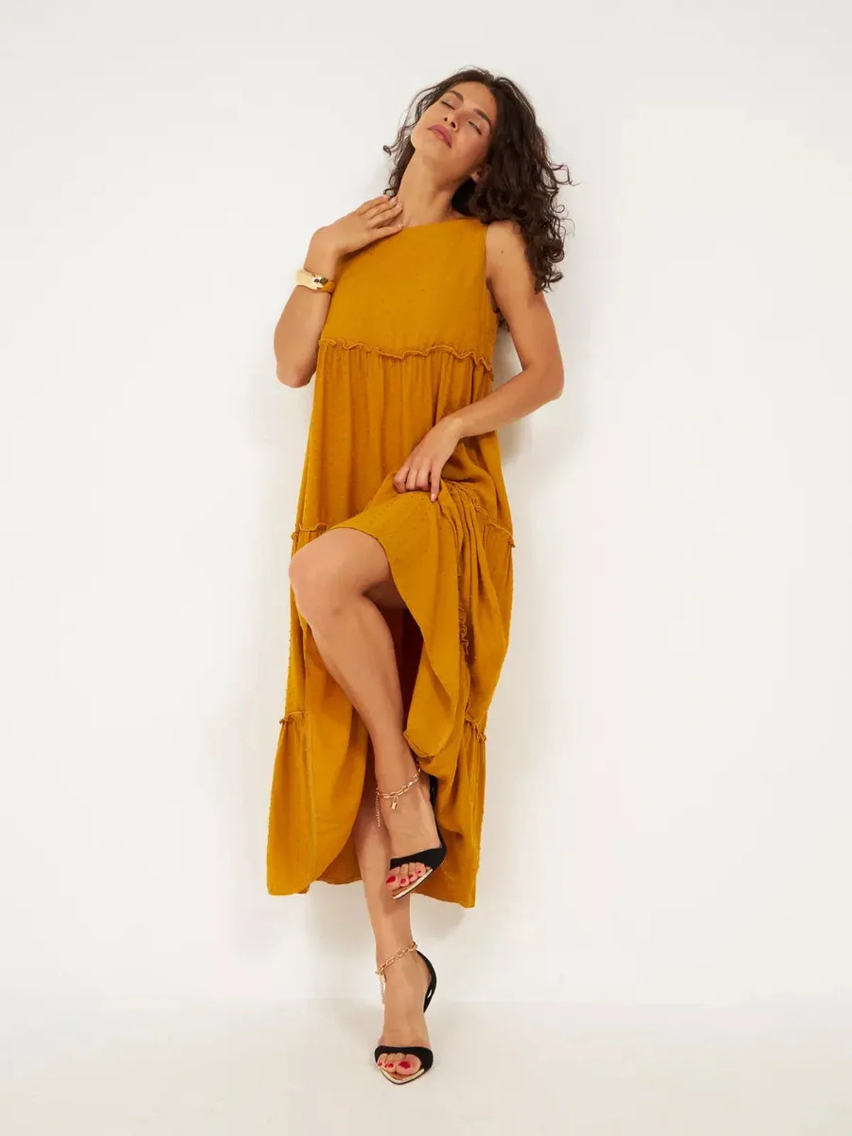 Golden Solstice Midi Dress