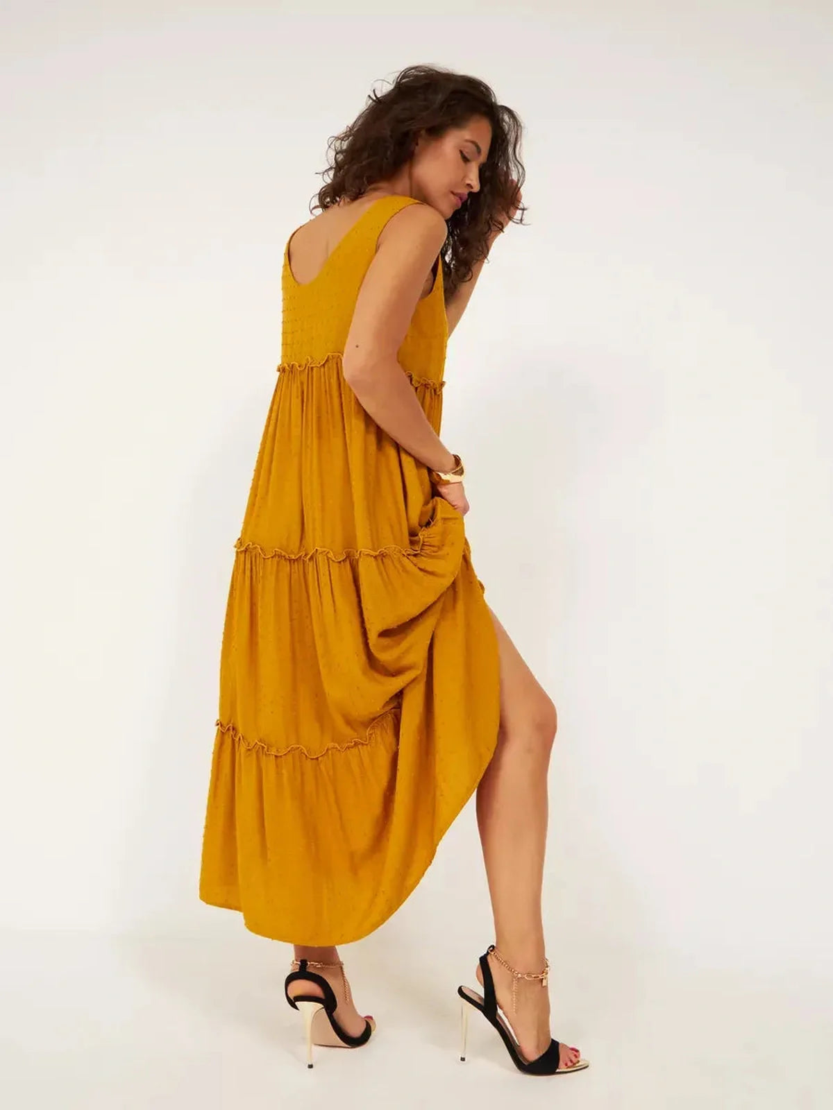 Golden Solstice Midi Dress