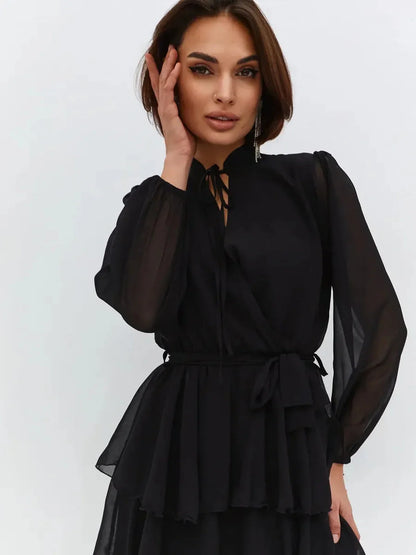 Noir Whisper Midi Dress