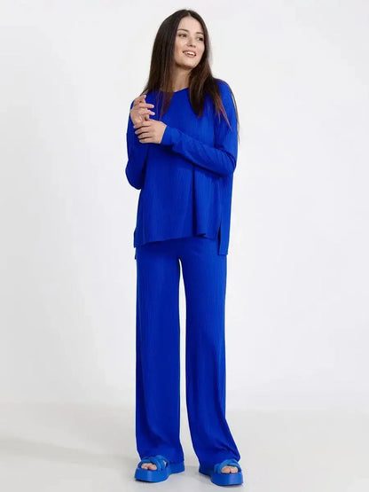 Electric Lounge Set in bold electric blue, showcasing relaxed elegance with oversized silhouette and cozy fit for women.