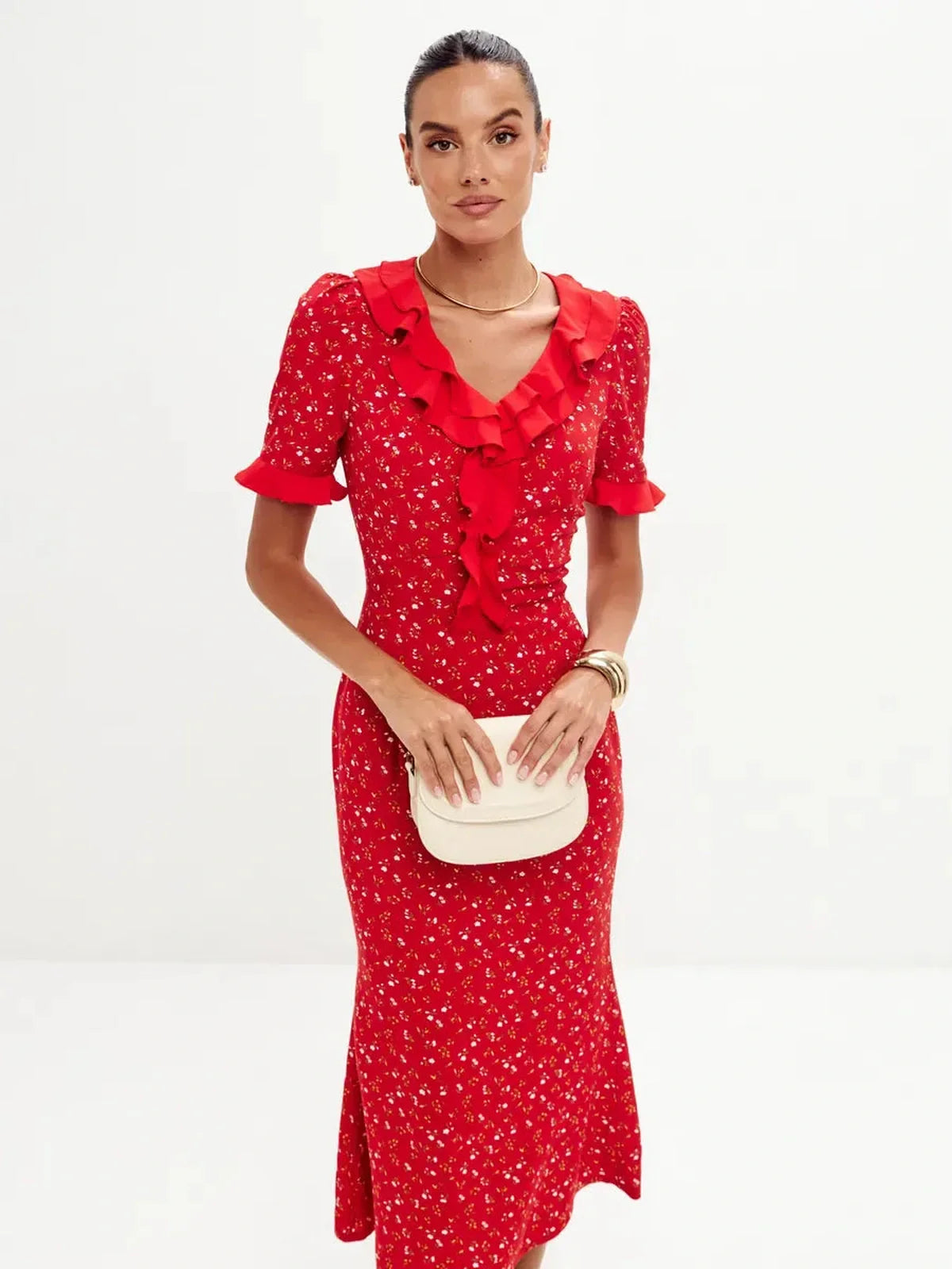 Crimson Charm Midi Dress