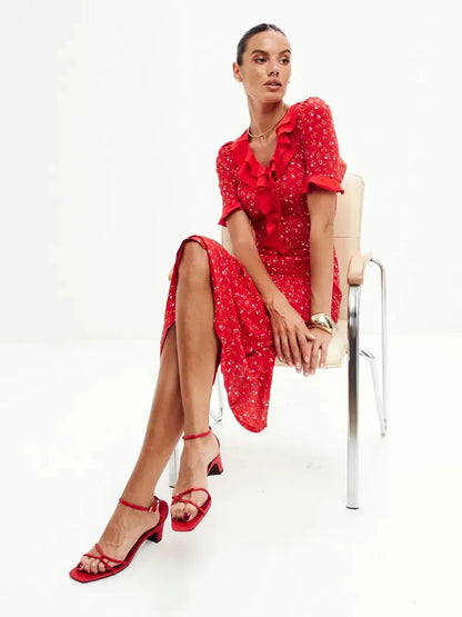 Crimson Charm Midi Dress